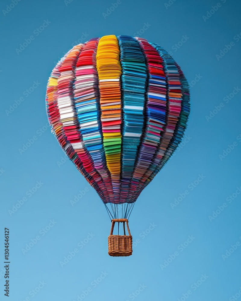 Naklejka premium Surreal Hot Air Balloons Made of Books and Paper Stacks