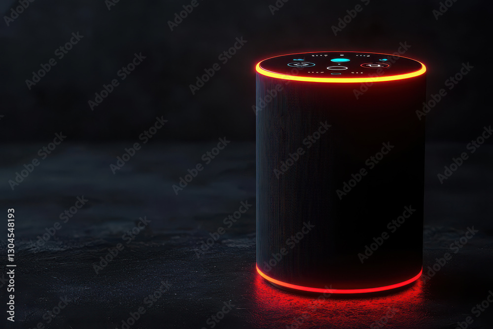 Voice controlled smart device with glowing red light Voice controlled smart device with glowing red light