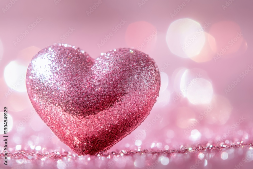 Fototapeta premium Romantic heart-shaped glow with bokeh shimmer on gentle pink background for love-themed designs and heartfelt occasions