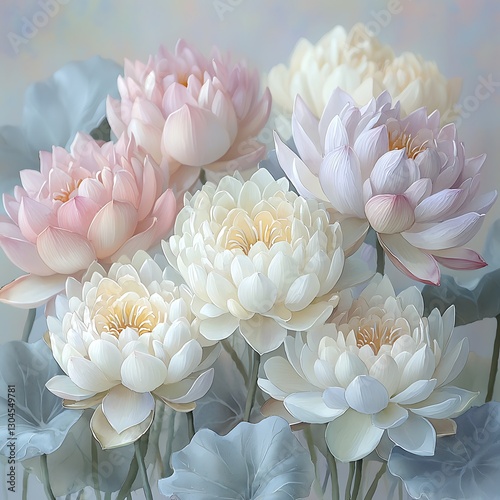 Pastel Lotus Blooms in Tranquil Setting