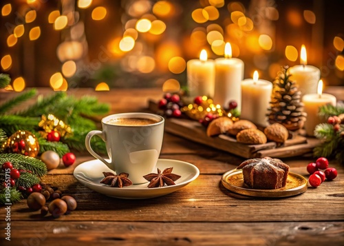 Festive Christmas Coffee Table with Treats & Lights - Long Exposure Photography photo