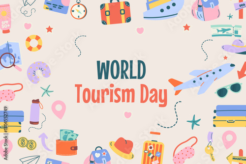 World tourism day background hand drawn