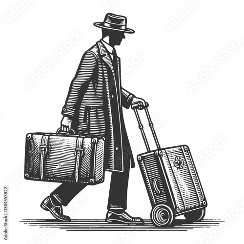 Traveler with Suitcases vector illustration