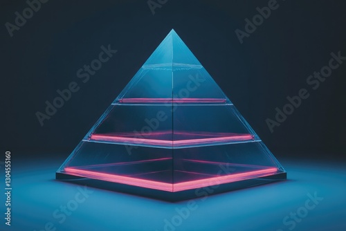 Illuminated pyramid design features layered glow with vibrant ne