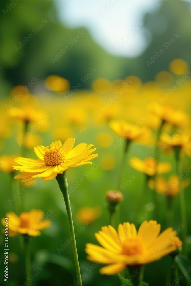Field of yellow calendula flowers swaying gently in a warm breeze, summer, flowers, garden Field of yellow calendula flowers swaying gently in a warm breeze, summer, flowers, garden