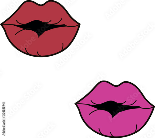 Vector colorful illustration of lips in comics cartoon style