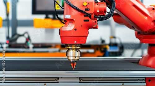 industrial machinery heavy equipment mechanized concept. Robotic arm with laser cutter in a modern industrial setting.