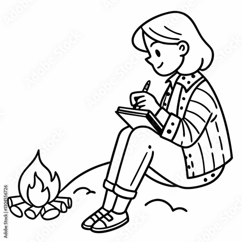 Scientific notes: vector illustration of a geologist recording information in the field in the forest
