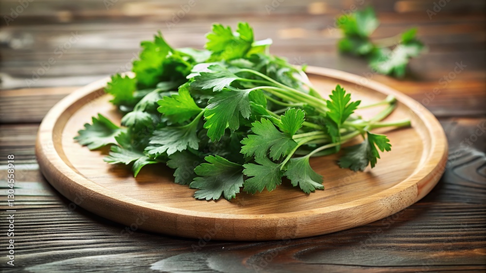Fresh Coriander Leaves on Bamboo Plate - Asian Food Ingredient Stock Photo Fresh Coriander Leaves on Bamboo Plate - Asian Food Ingredient Stock Photo