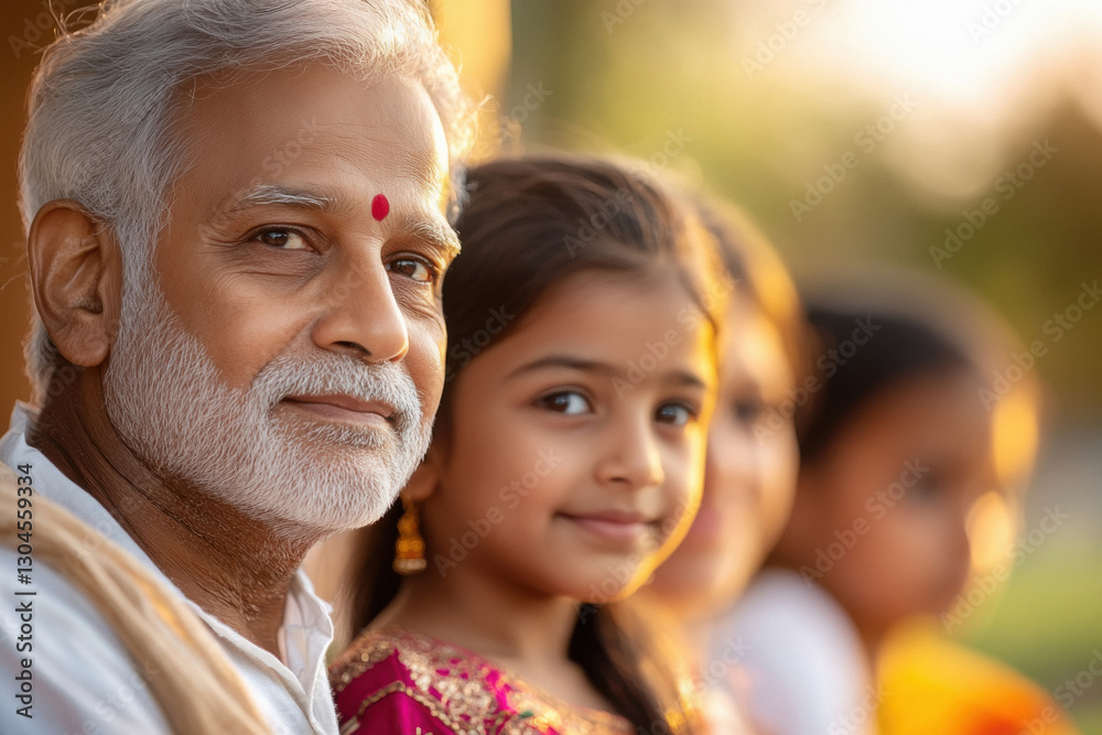 Fototapeta premium a indian family, including grandparents and young kids, enjoying a guided tour
