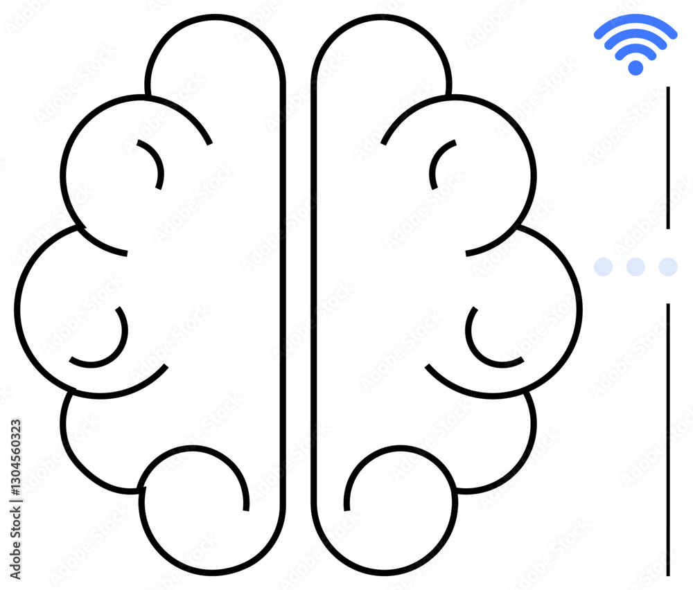 Minimalistic brain design with a wireless signal icon to represent modern connectivity, AI, innovation, and digital communication. Ideal for tech, AI, education, mental health, creativity coaching Minimalistic brain design with a wireless signal icon to represent modern connectivity, AI, innovation, and digital communication. Ideal for tech, AI, education, mental health, creativity coaching