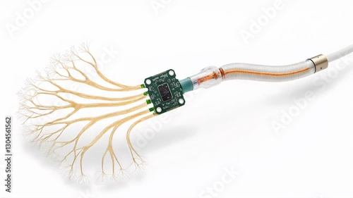 Electronic circuitry with branching, neural-like extensions. The design suggests advanced connectivity and bio-inspired technology. Spinal cord interface 