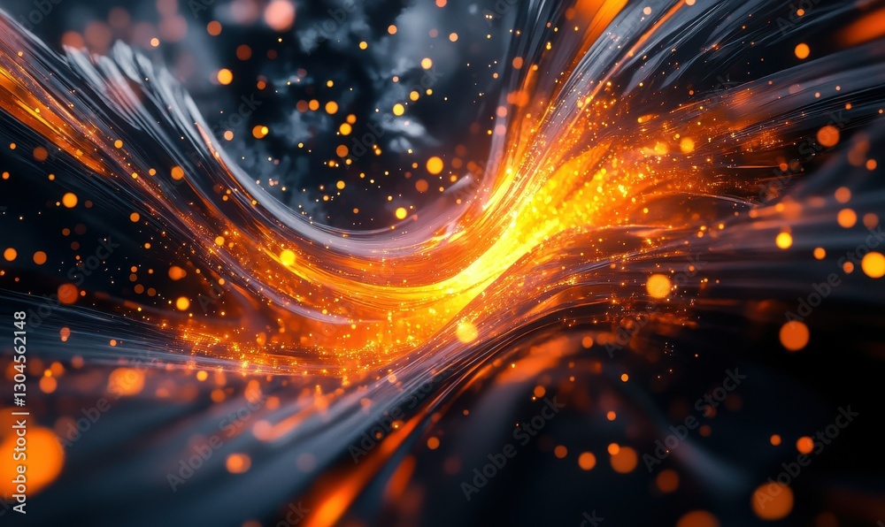 Fototapeta premium Dynamic abstract waves of orange and black illuminated by glowing light creating a bold and futuristic energy-focused visual .