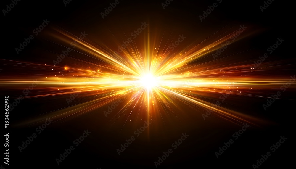 Golden light burst in dark space