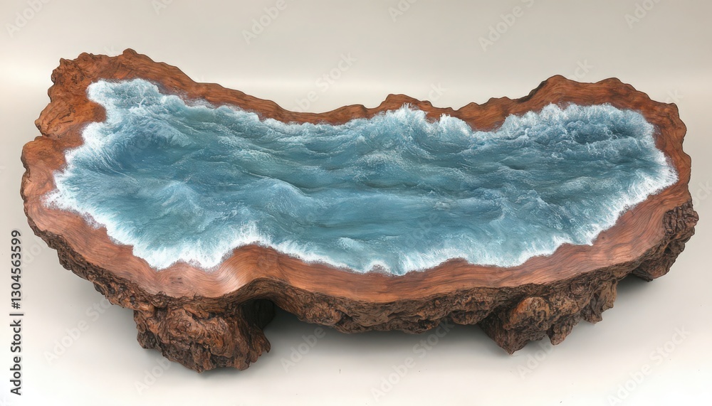 Obraz premium Ocean Wave Resin Art in Dark Wood Base