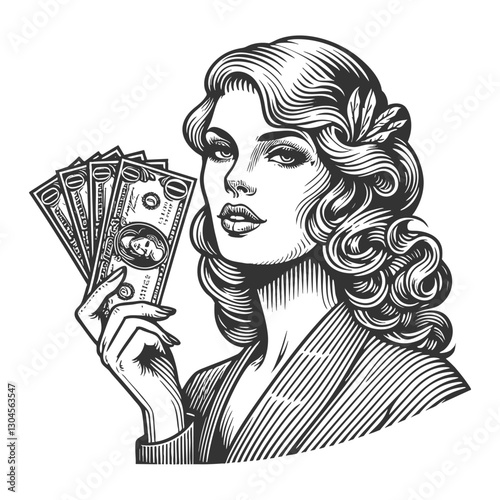 Woman Holding Money vector illustration