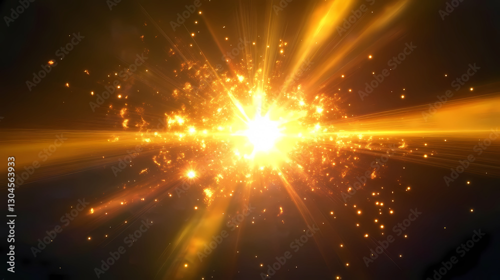 Naklejka premium Explosive Hot Core with Radiating Beams and Debris