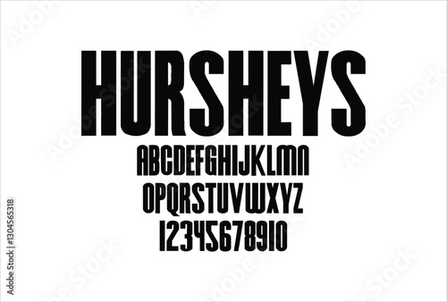 Hursheys font for logo and headline. Isolated vector typeset