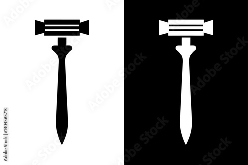 Traditional Straight Edge Razor Icon Black and White Silhouette Vector for Barber Shops.