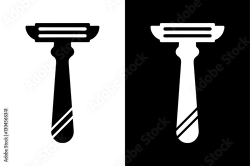 Traditional Straight Edge Razor Icon Black and White Silhouette Vector for Barber Shops.
