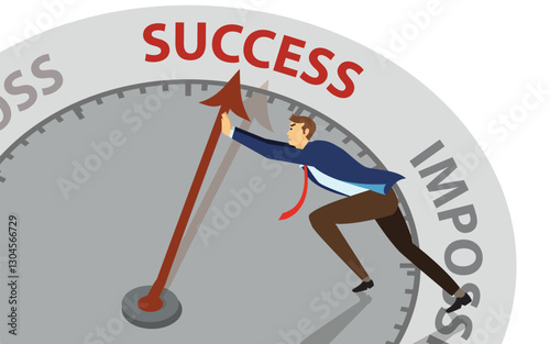 Business success concept. Businessman pushing Clock hand to success with target as motivation.