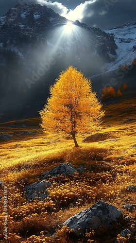 Golden Larch Sunbeams, Alpine Meadow