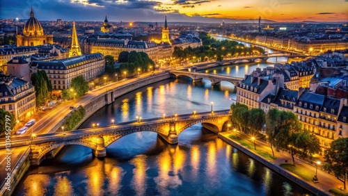 Aerial Night Photography Paris Pont au Change Seine River - Stunning Cityscape photo