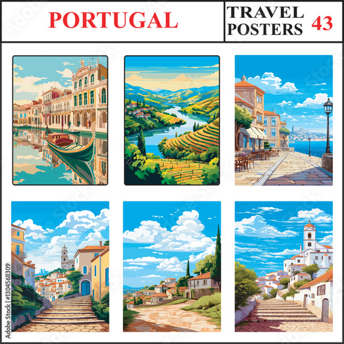 Portugal Aveiro Venice of Douro Valley Vila Nova De Gaia Travel Poster Wall Art Print Set Part 43