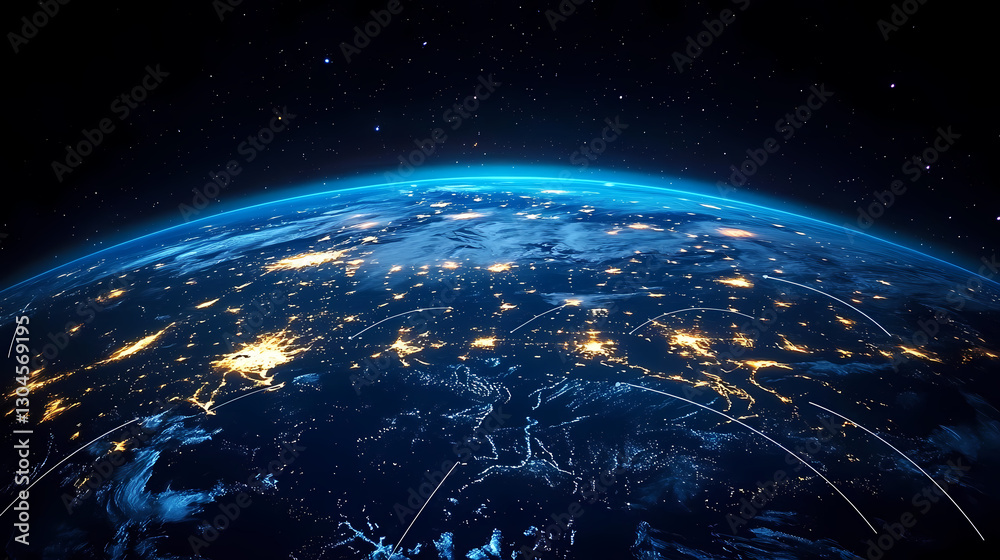 Fototapeta premium Earth’s Night Beauty with Glowing City Lights