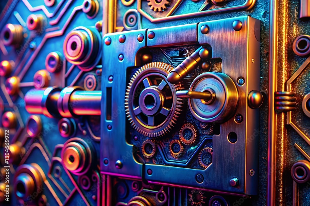 Glowing Circuit Board Lock - Futuristic Security System Stock Photo Glowing Circuit Board Lock - Futuristic Security System Stock Photo