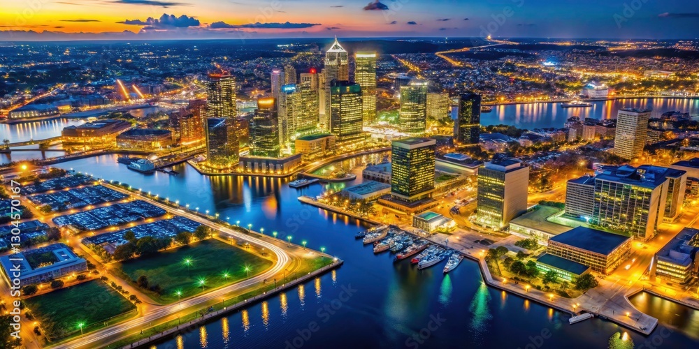 Baltimore Aerial View, Long Exposure Airplane Window, Maryland Cityscape, Night Flight Photography Baltimore Aerial View, Long Exposure Airplane Window, Maryland Cityscape, Night Flight Photography