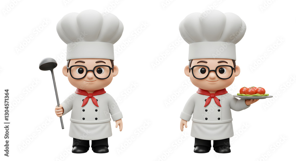 Cartoon Chef Preparing Food and Holding Ladle Isolated on White Cartoon Chef Preparing Food and Holding Ladle Isolated on White