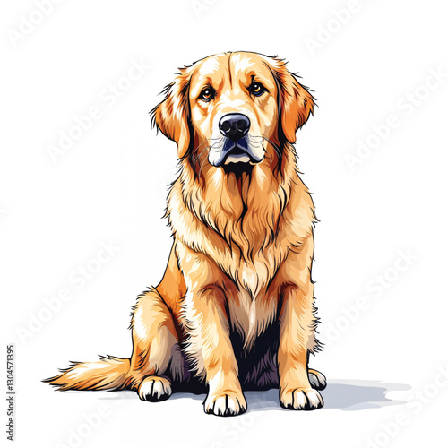 Adorable Golden Retriever Sitting Illustration 