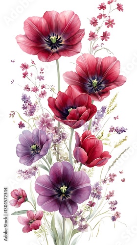 Watercolor Tulips & Wildflowers Bouquet