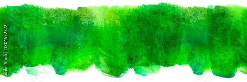 Seamless abstract green watercolor texture, a background for St Patrick's Day, artistic brushstroke on white, panoramic banner