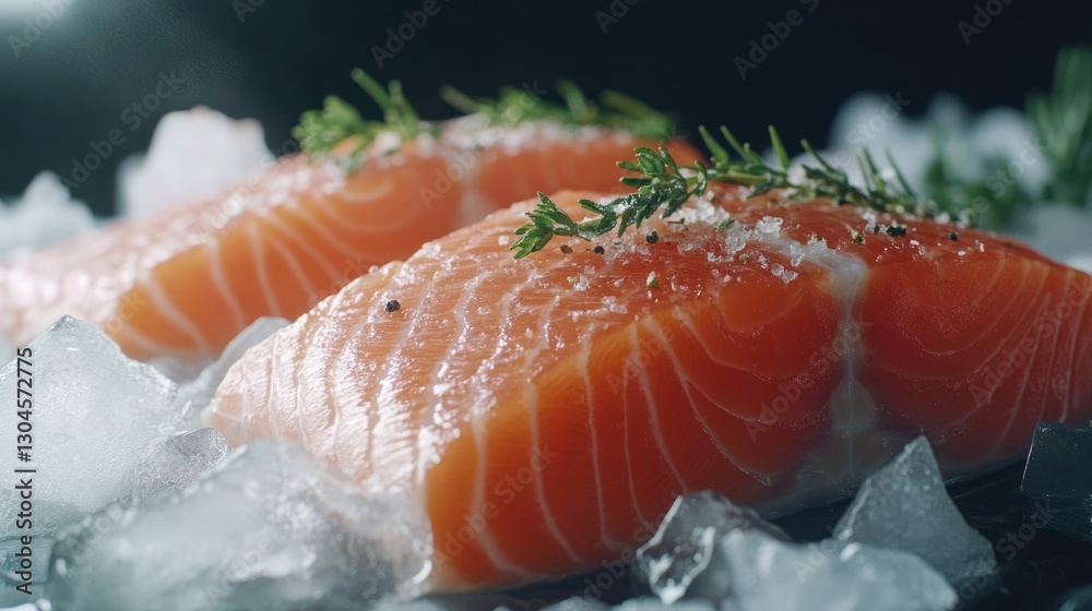 Fresh salmon fillets on ice. (1) Fresh salmon fillets on ice. (1)