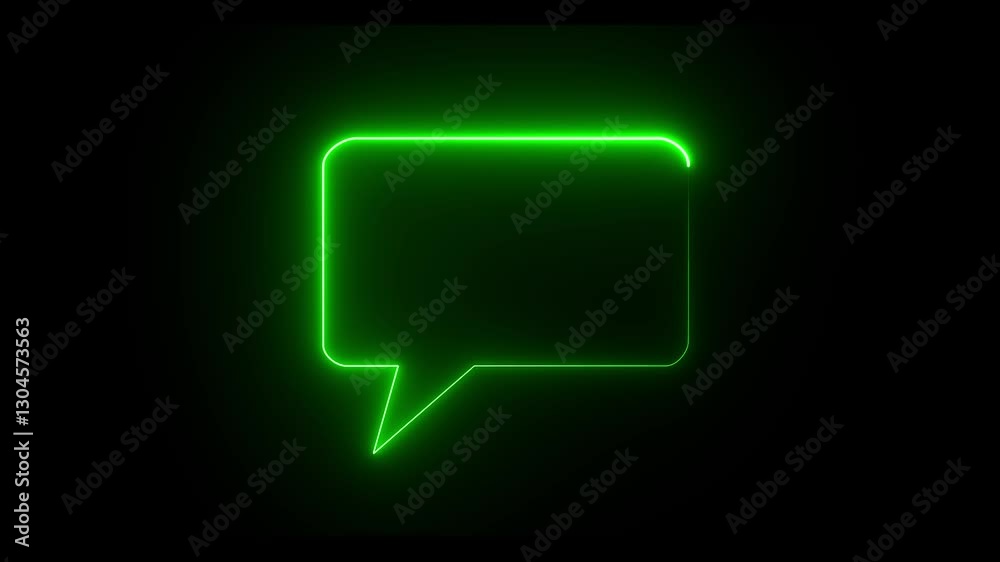 Glowing neon chat icon and message box animation. Neon email box icon on black background. Glowing neon chat icon and message box animation. Neon email box icon on black background.