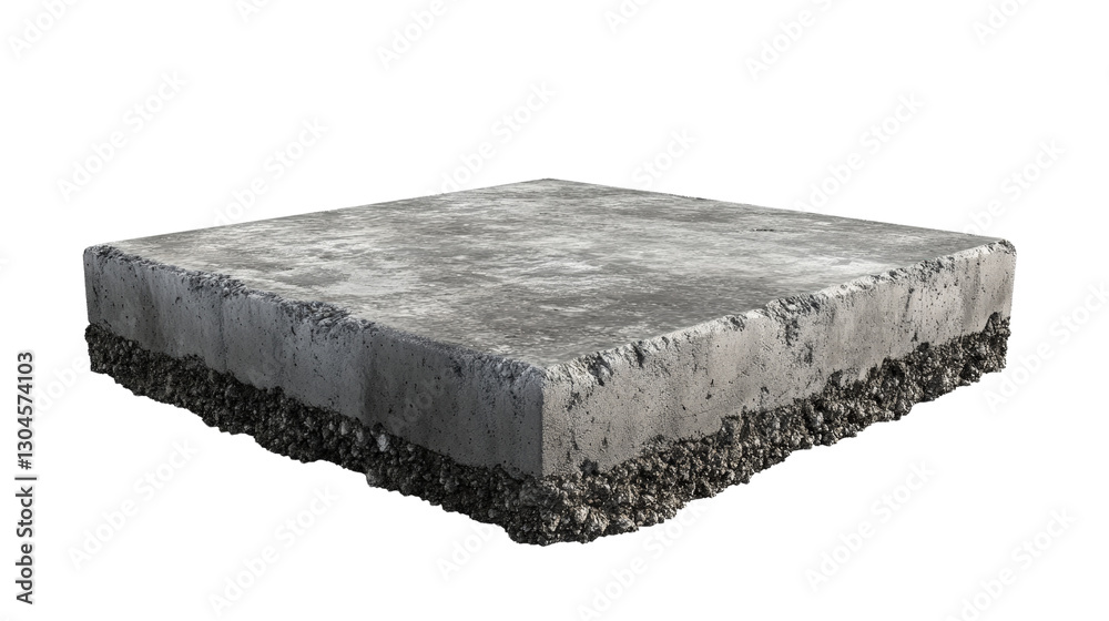Fototapeta premium Section of Concrete Pavement: A detailed cross-section of concrete pavement reveals its layered construction, highlighting the different materials used in road and infrastructure design.