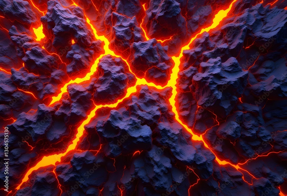 glowing Molten Lava Cracks Through Jagged Rock Texture, Fiery Orange Glow glowing Molten Lava Cracks Through Jagged Rock Texture, Fiery Orange Glow