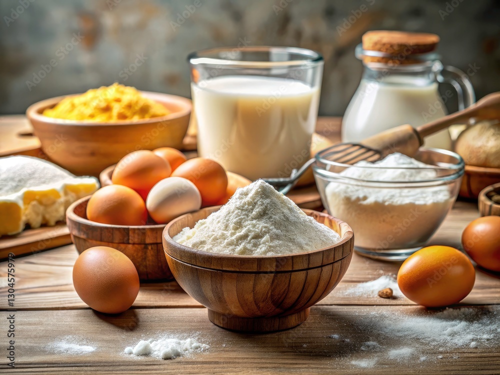 Baking Ingredients: Flour, Eggs, Sugar, Salt - Rule of Thirds Photography Baking Ingredients: Flour, Eggs, Sugar, Salt - Rule of Thirds Photography
