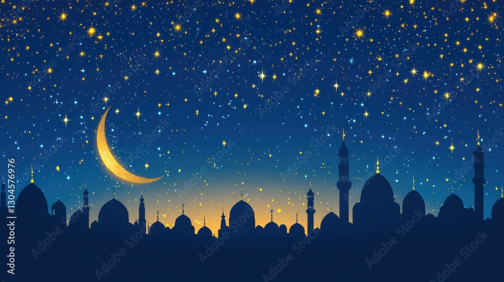 Fototapeta premium Mosque silhouettes are cast under a starry night sky