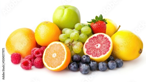 Fototapeta Naklejka Na Ścianę i Meble -  Colorful assortment of fresh fruits on a white background