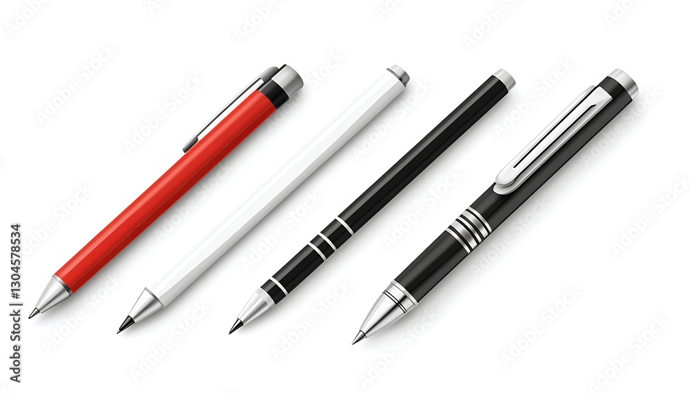 Four pens lying on a white surface Four pens lying on a white surface