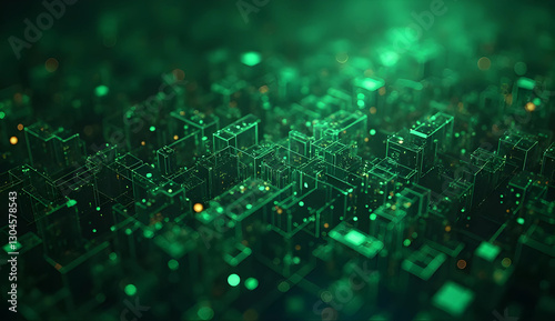 Abstract digital green background. Can be used for technological processes, neural networks and AI, digital storages, sound and graphic forms, science