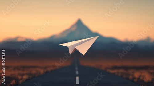 Flying high paper plane journey through mountains scenic landscape outdoor adventure captivating view