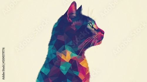 Minimalist Futuristic Representation of Cat in Vibrant Geometric Patterns and Shapes