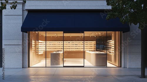 Modern Eyeglass Store at Night - Stylish Retail Exterior