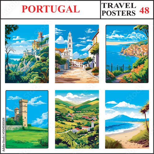 Portugal Sintra Fatima Madeira Travel Poster Wall Art Print Collection Set Part 48