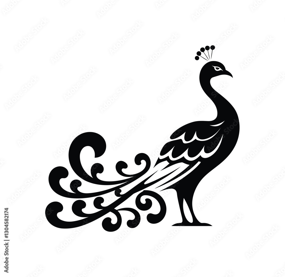 Fototapeta premium Elegant Peacock Silhouette Vector for Laser Cutting and Wall Art