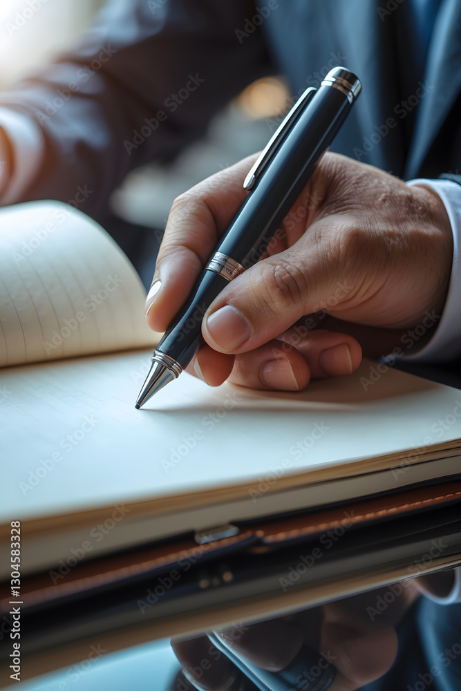 Businessman writing on a notebook in the office Businessman writing on a notebook in the office